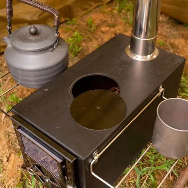 pole a bois pliable portable pour camping et tente , avec chemine amovible