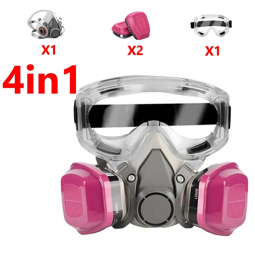 masque respiratoire demi-visage 3 en 1 avec lunettes et filtre anti vapeurs
