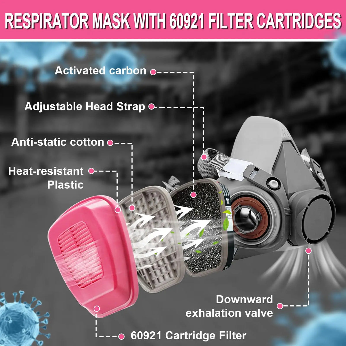 masque respiratoire demi-visage 3 en 1 avec lunettes et filtre anti vapeurs