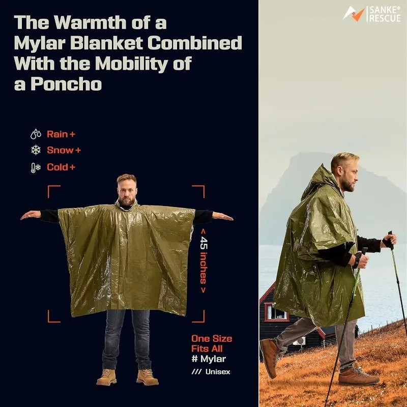 poncho de pluie d'urgence impermeable de survi avec couverture thermique