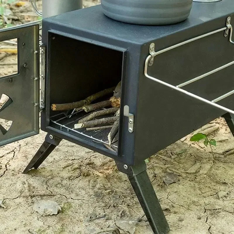 pole a bois pliable portable pour camping et tente , avec chemine amovible