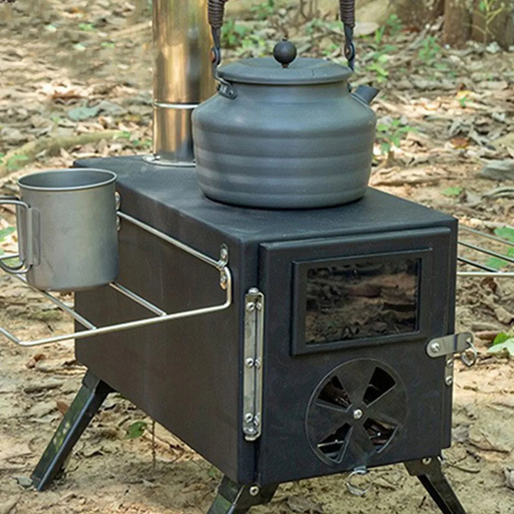 pole a bois pliable portable pour camping et tente , avec chemine amovible