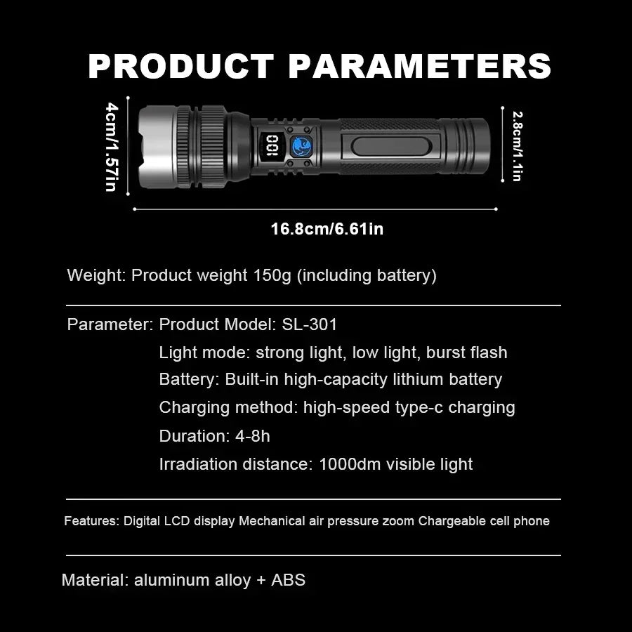 Lampe torches led rechargeable ultra puissante , zoom ,usb-c