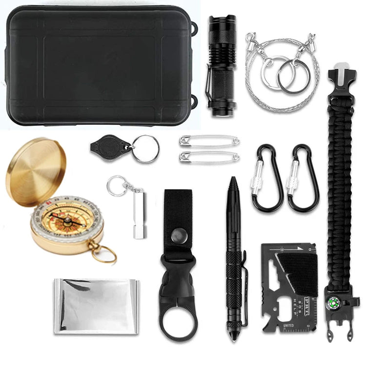 Kit de survie 14-en-1 avec boussole et lampe